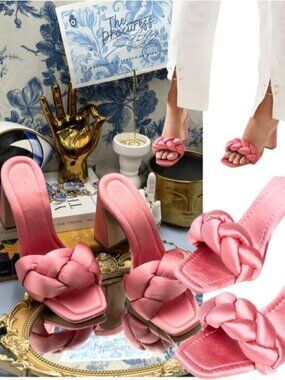 🆕 LOEFFLER RANDALL 🧿 NWOT Freya Braided Curved Heel Mules, Pink - Sz 7